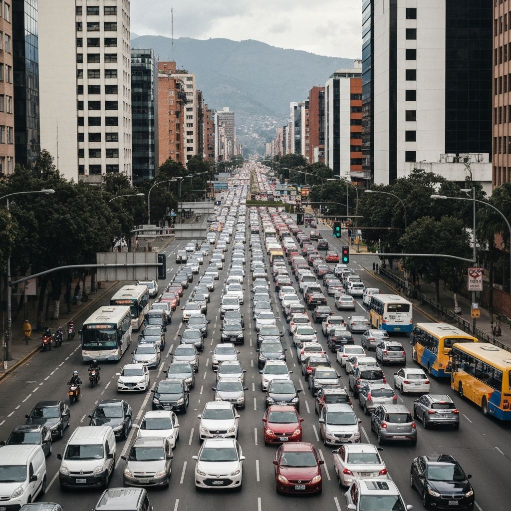 Massive traffic jam on a city avenue